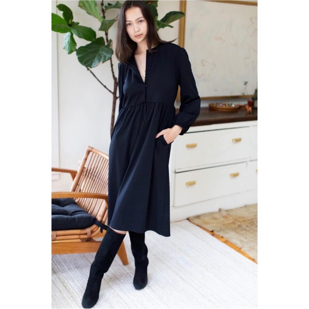 Emerson Fry Selby Dress Black Jersey Modal Empire Waist Midi Pocket Large